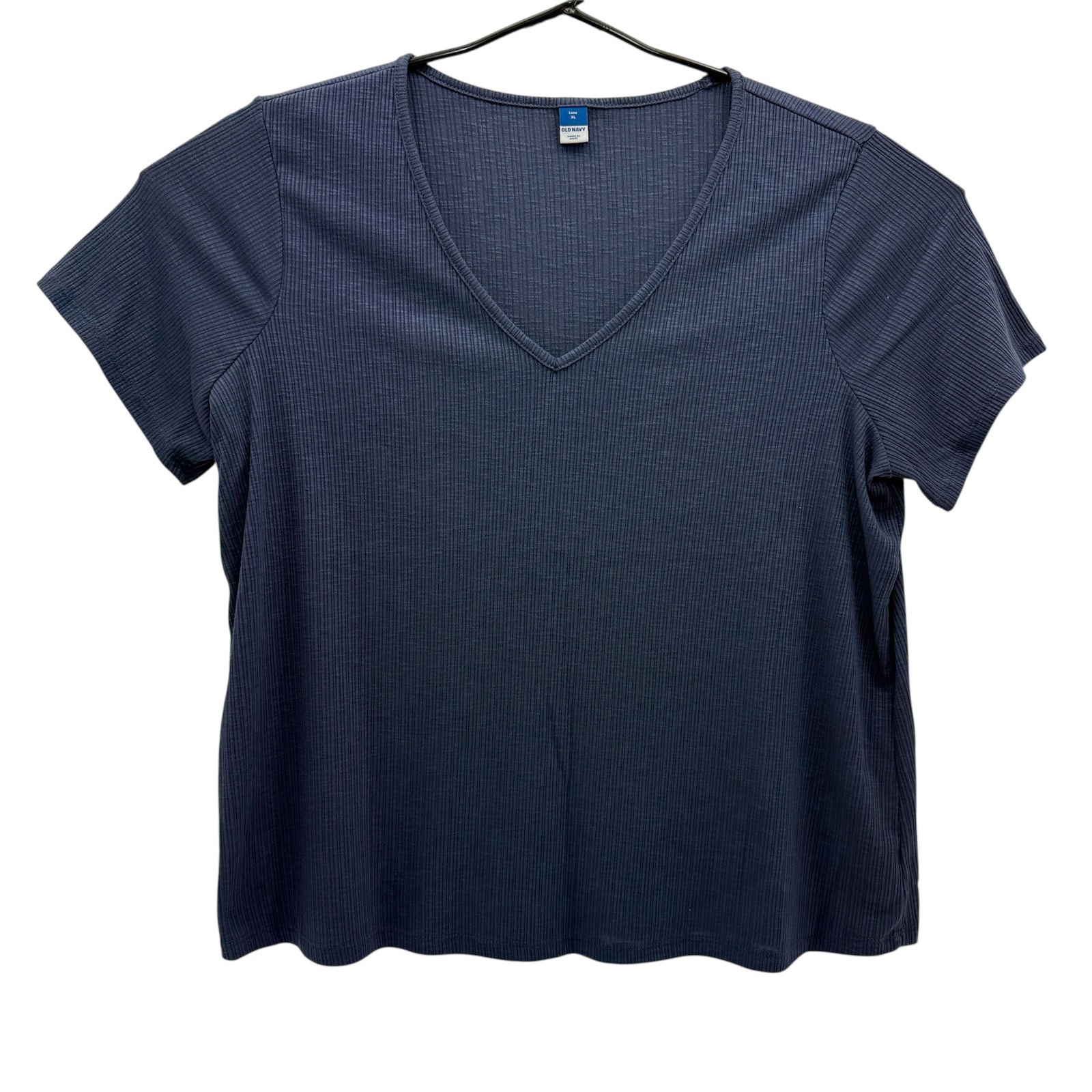 Old Navy Blue Stripe Design Polyester Blend Short Sleeve Top Womens Xl Shirt